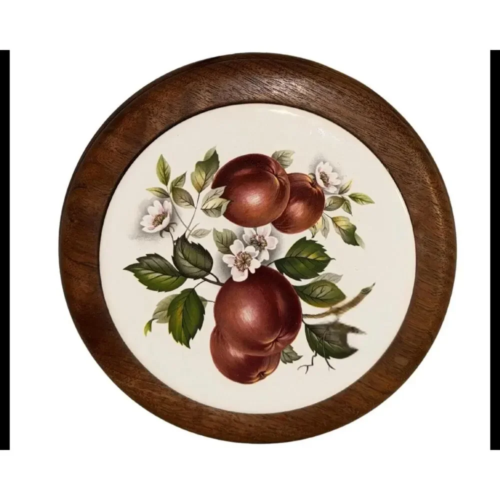 Vintage Apple Trivet Wood Frame Ceramic Tile | Farmhouse Kitchen Decor